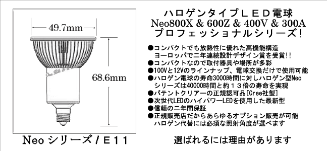 ＬＥＤ電球６０W相当/Ｅ１１/電球色/ハロゲン型ＬＥＤ電球サイズ表