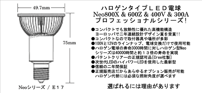 ＬＥＤ電球６０W相当/Ｅ１７/昼白色/ハロゲン型ＬＥＤ電球サイズ表