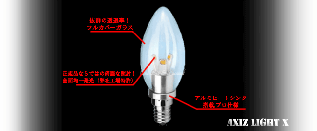 シャンデリアLED|ハイパワーLED4W搭載!全面均一発光!【シャンデリアLED&シャンデリアLED電球】